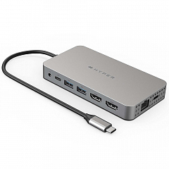 Мульти Хаб HyperDrive Dual 4K HDMI 10-in-1 USB-C Hub 2 x USB Type-C / Ethernet / 2 x HDMI / 2 x USB / mini jack 3.5 mm / microSD / SD серый (HDM1H)