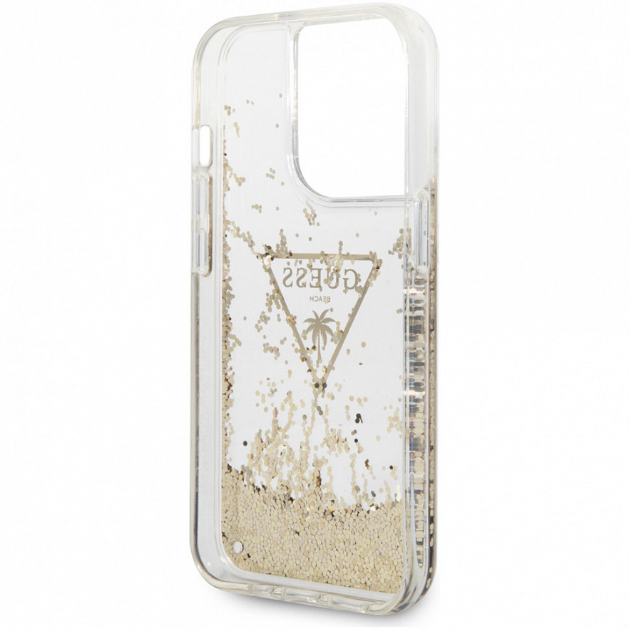 Чехол CG Mobile Guess Liquid Glitter Triangle Logo Translucent Hard для iPhone 14 Pro Max прозрачный