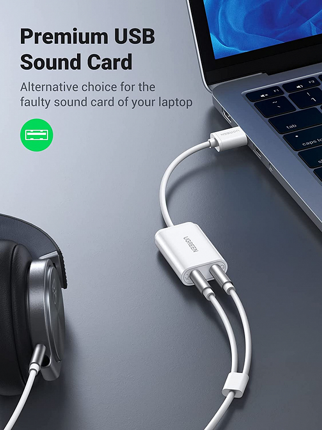 Звуковая карта внешняя Ugreen US205 (30143) USB 2.0 External Sound Adapter белая