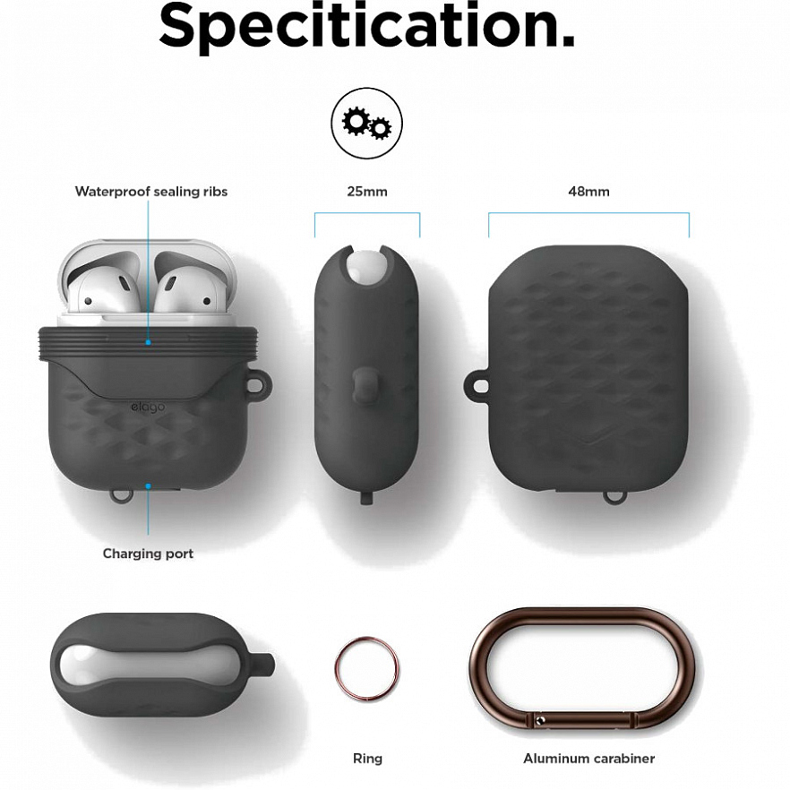 Чехол Elago Waterproof Active Hang Case для AirPods серый