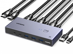 Переключатель UGREEN CM692 (25961) 8K@60Hz HDMI 2.1 KVM Switch 2-in-1 Out серый