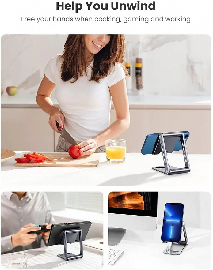 Подставка-держатель UGREEN LP263 (80708) Foldable Multi-Angle Phone Stand серая