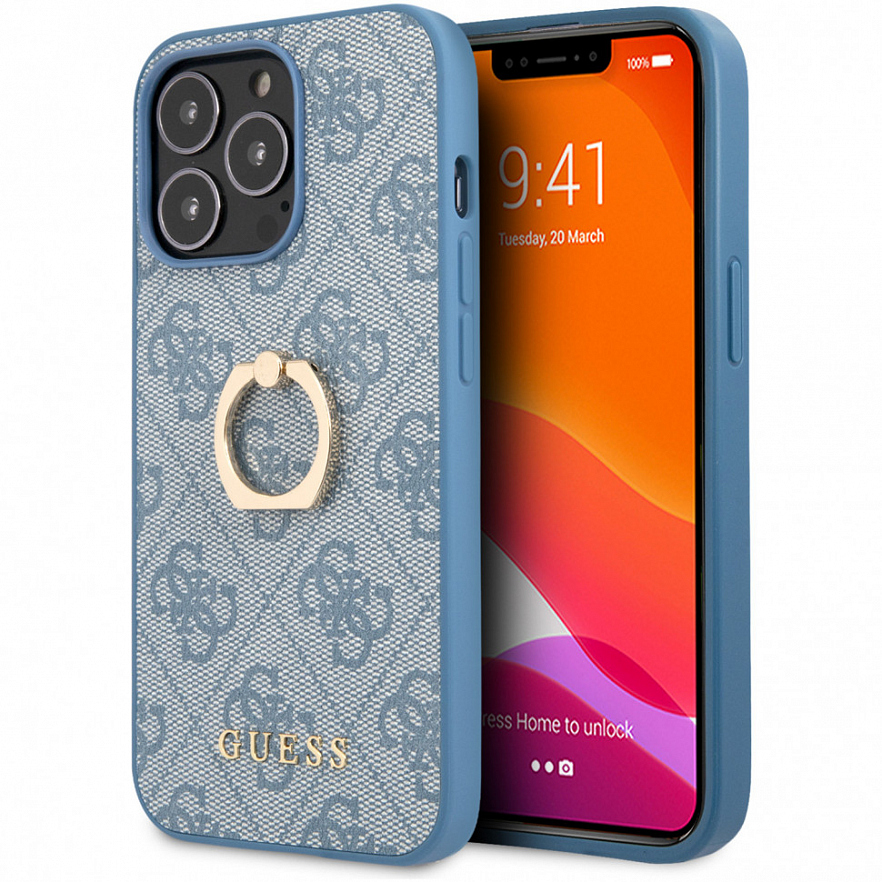 Чехол Guess PU 4G + Ring Hard для iPhone 13 Pro синий (GUHCP13L4GMRBL)