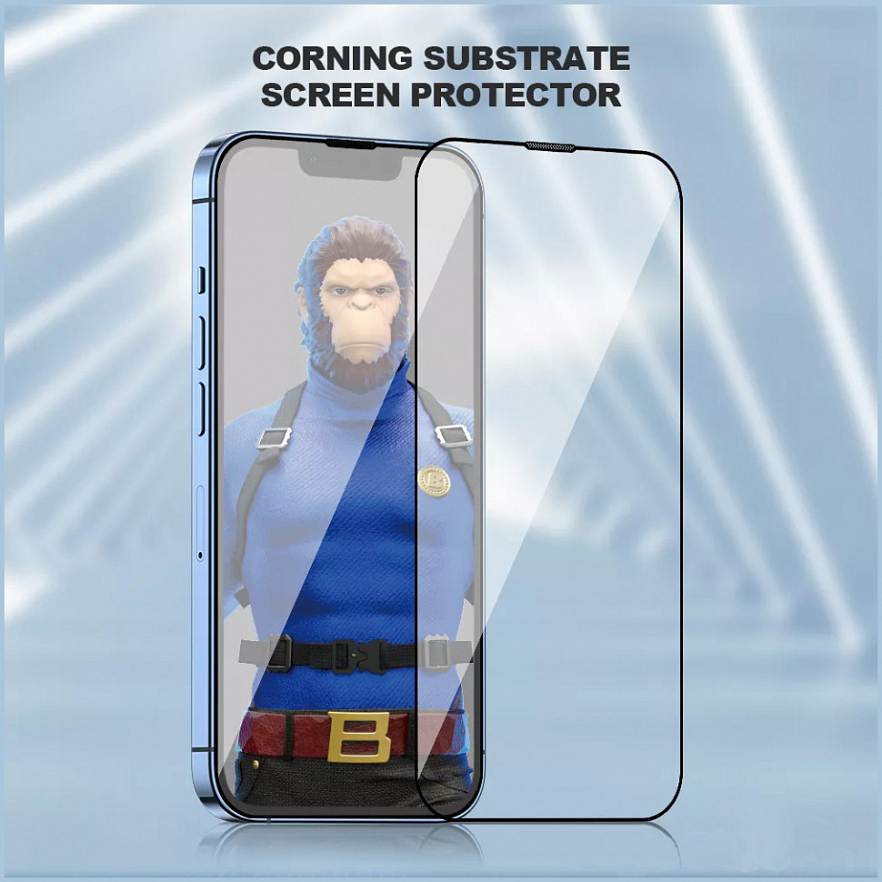 Защитное стекло Blueo Corning Gorilla 2.5D USA Anti-Static (+installer) для iPhone 14 Pro с чёрной рамкой
