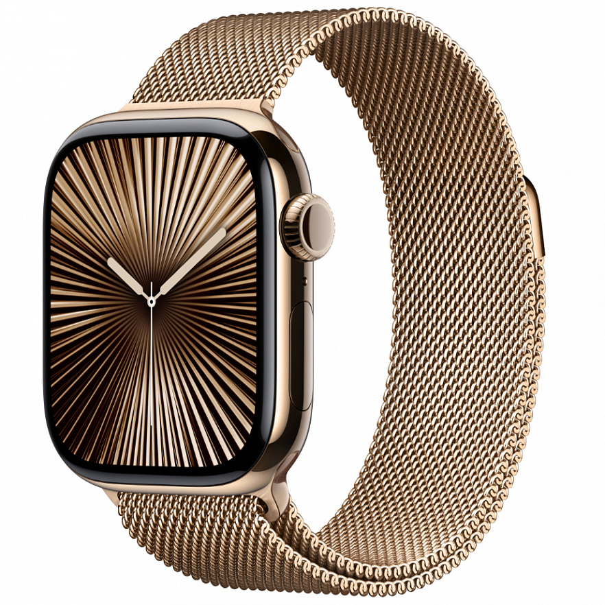 Умные часы Apple Watch Series 10 46 мм, GPS + Cellular, титан золотистый, миланский ремешок золотистый M/L