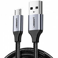 Кабель UGREEN US290 (60147) USB-A 2.0 to Micro-USB Cable Nickel Plating Alu Braid (1.5 метра) чёрный/серый