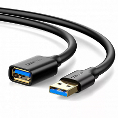 Кабель UGREEN US129 (30127) USB-A 3.0 (male) - USB-A (female) Extension Cable (3 метра) чёрный