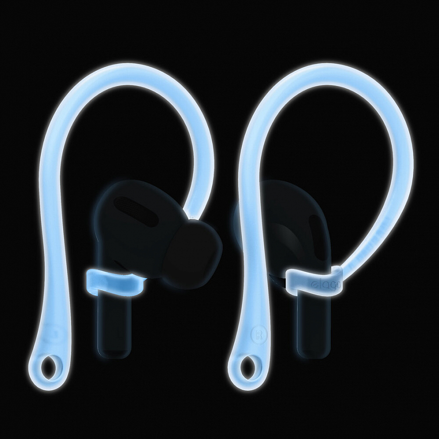 Крепления Elago EarHook для AirPods (все модели) прозрачные светящиеся в темноте (Nightglow Blue)