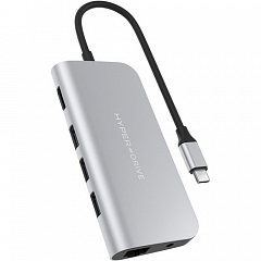 Мульти хаб HyperDrive POWER 9-in-1 USB-C Hub серебристый (HD30F-SILVER)
