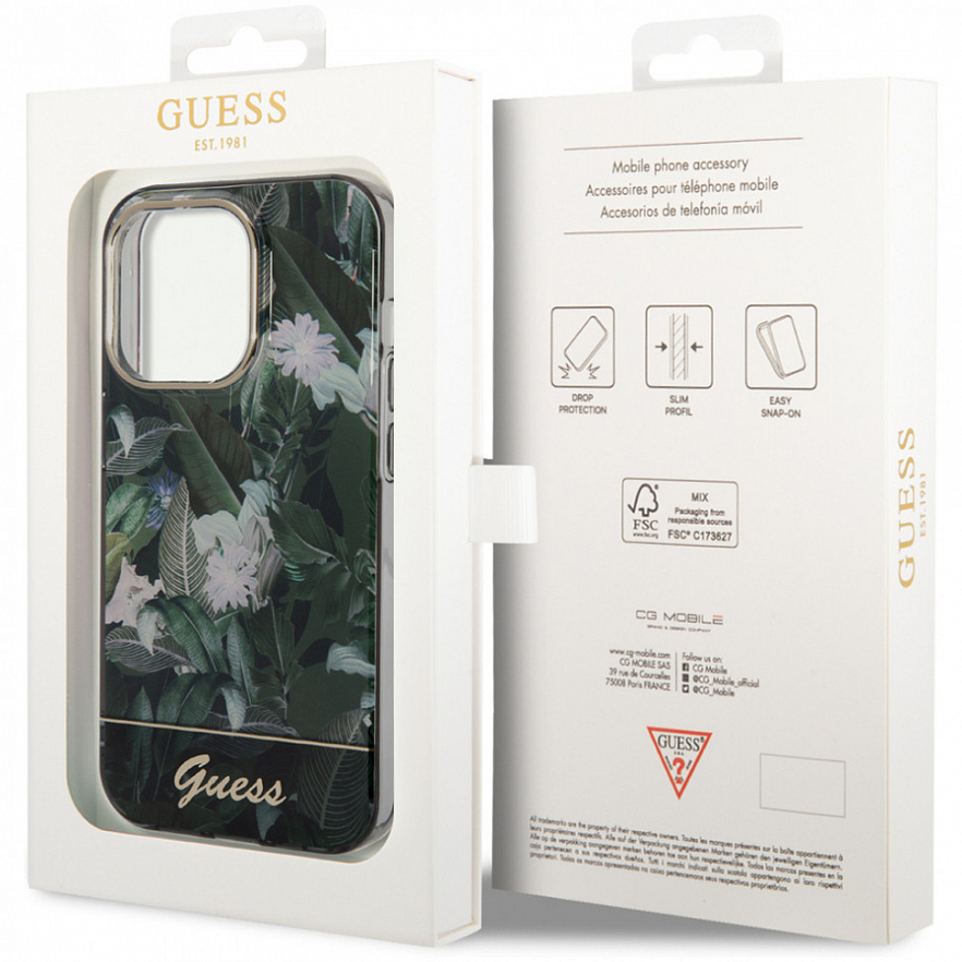 Чехол CG Mobile Guess PC/TPU Jungle w Electroplated Camera Hard для iPhone 14 Pro зелёный