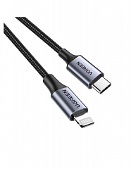 Кабель UGREEN US304 (60760) USB-C to Lightning M/M Cable Aluminum Shell Braided. Длина 1,5 м. серый космос
