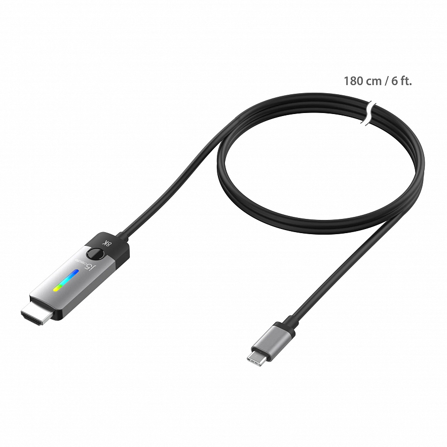 Кабель j5create USB-C® to HDMI™ 2.1 8K Cable (1.8 метра) серый/чёрный (JCC157)