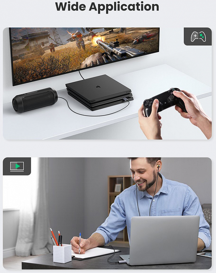 Внешняя звуковая карта UGREEN CM383 (80864) USB 2.0 to 3.5mm Audio Adapter серый