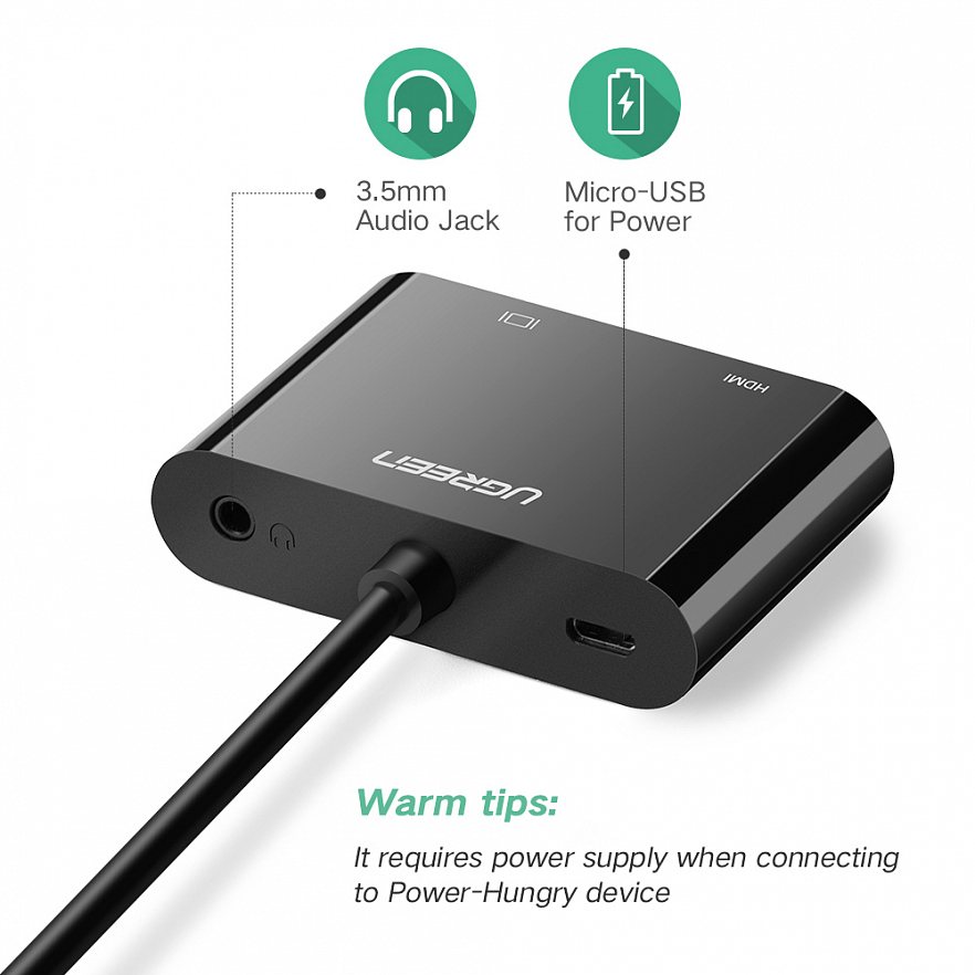 Переходник Ugreen MM115 (30355) Micro HDMI to HDMI + VGA Adapter (30 см) чёрный