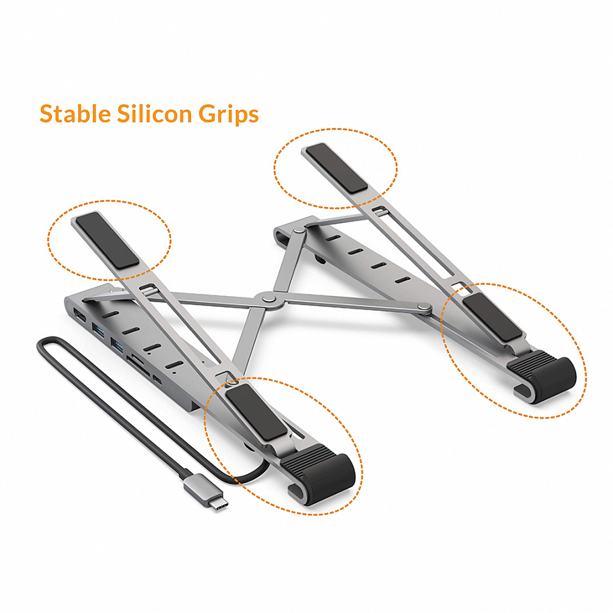 Мульти хаб с функцией подставки для ноутбука HyperDrive 7-in-1 USB-C Hub Stand серебристый (HD71HS) 