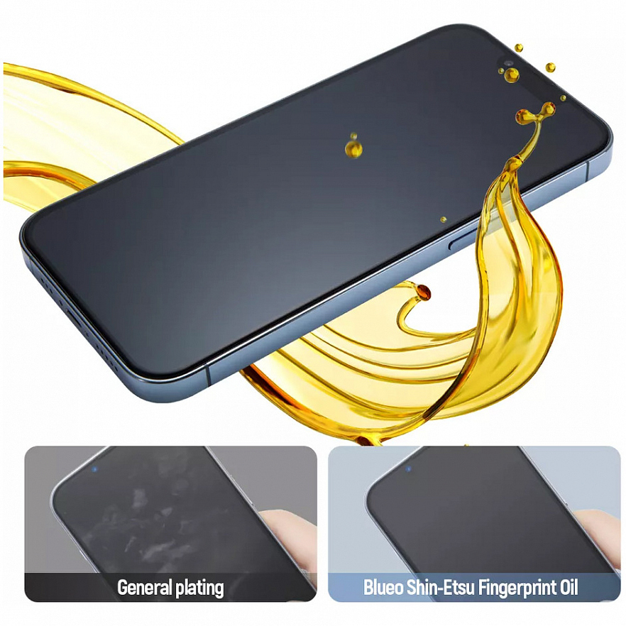 Защитное стекло Blueo 3D AR Anti-reflective (+install) 0.4 мм для iPhone 14 Pro ультра-прозрачное с чёрной рамкой