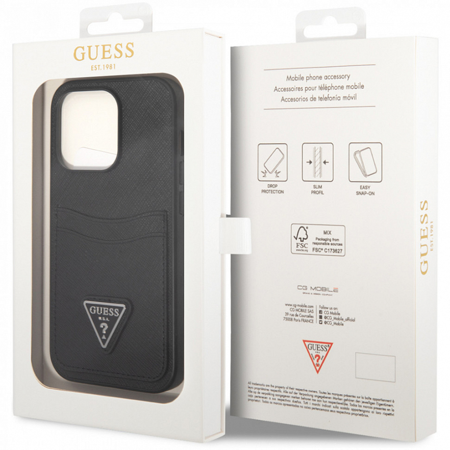 Чехол CG Mobile Guess PU Saffiano Double Cardslot w Metal Triangle Logo Hard для iPhone 14 Pro чёрный