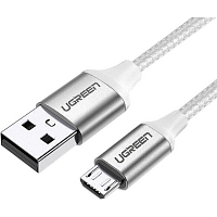 Кабель UGREEN US290 (60151) USB-A 2.0 to Micro-USB Cable Nickel Plating Alu Braid (1 метр) серебристый/белый