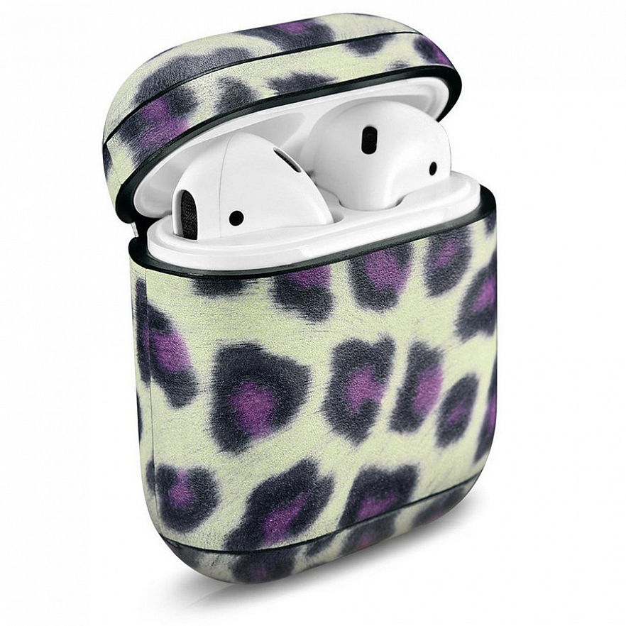 Чехол iCarer для Airpods leather series leopard фисташковый (AP004-BN)
