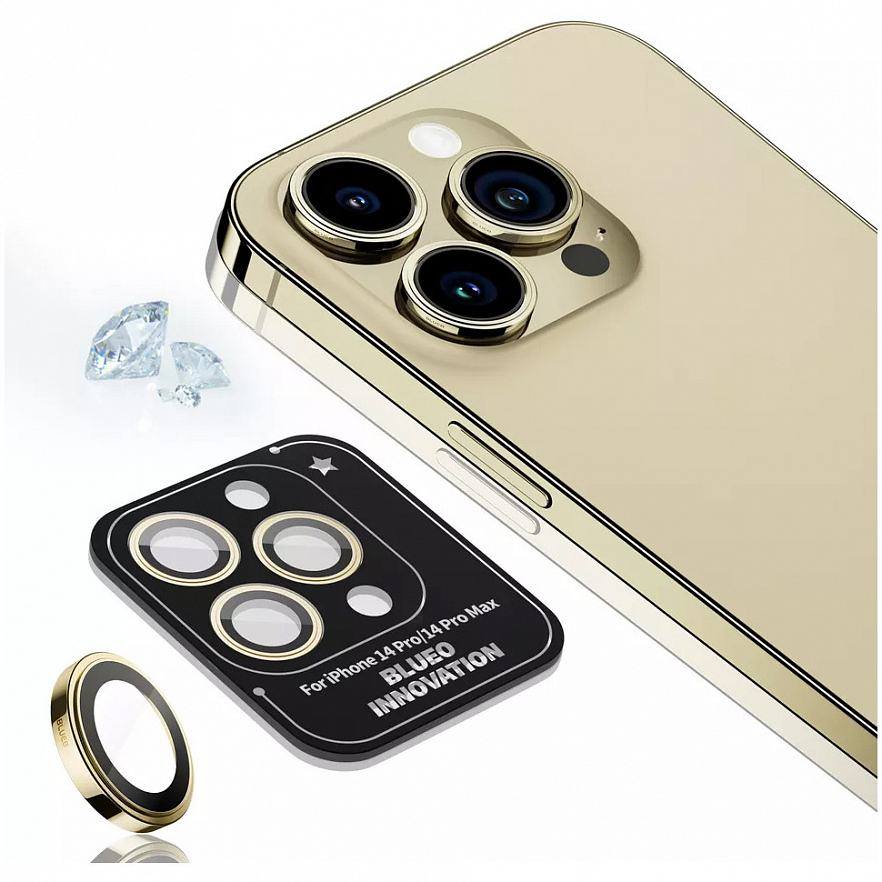 Защитное стекло Blueo Camera Lens PVD stainless steel для камеры iPhone 14 Pro/14 Pro Max золотистое (3 шт+install)