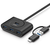 UGREEN CR113 (40850) USB 3.0 - 4xUSB 3.0 Hub with USB-C Port (1 метр) чёрный