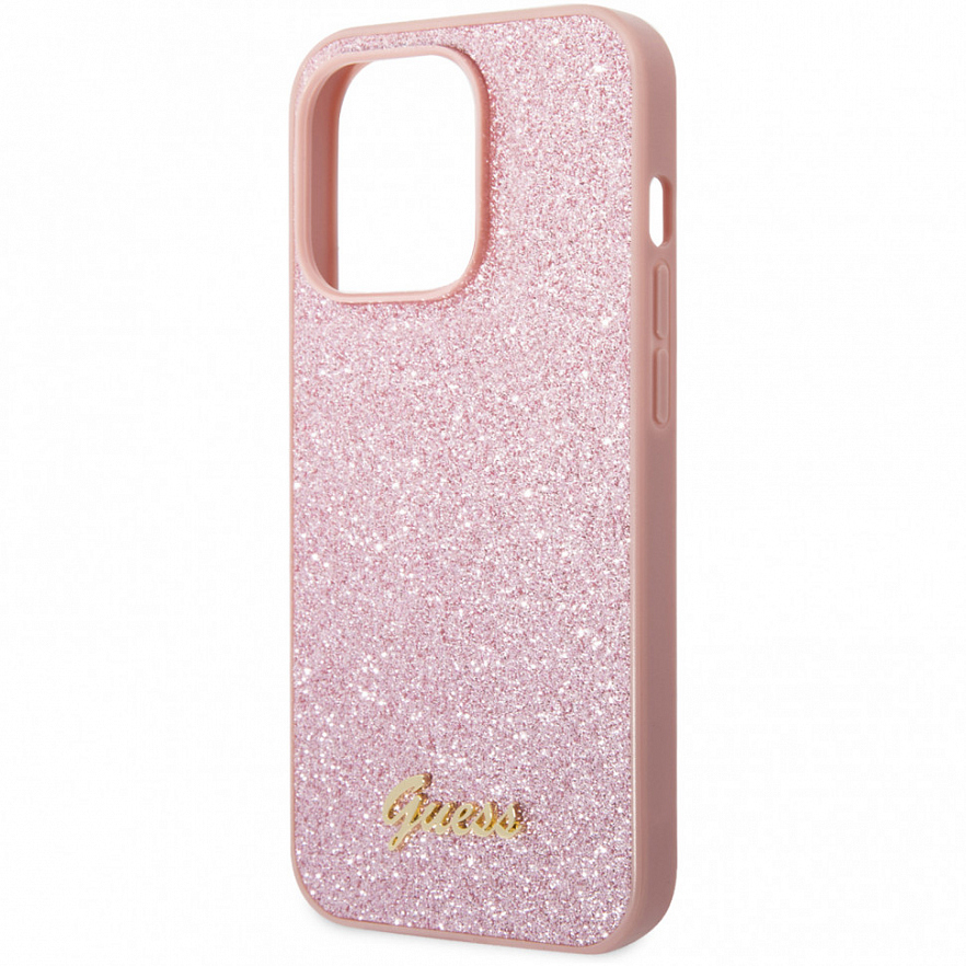 Чехол CG Mobile Guess Glitter Flakes w Metal Logo Hard для iPhone 14 Pro Max розовый