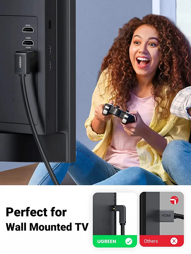 Кабель угловой UGREEN HD103 (10172) HDMI Cable Right Angle 90 Degree (1 метр) чёрный
