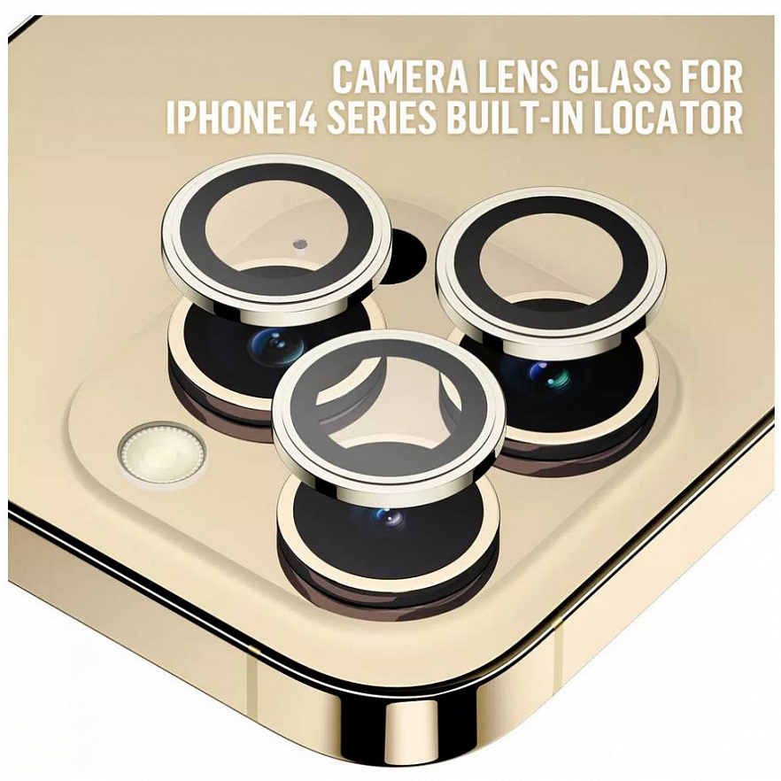 Защитное стекло Blueo Camera lens Armor metal для камеры iPhone 14 Pro/14 Pro Max Золотое (3 шт+install)