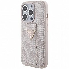 Чехол CG Mobile Guess Grip Stand PU 4G Triangle Diamond Metal Logo для iPhone 15 Pro Max розовый