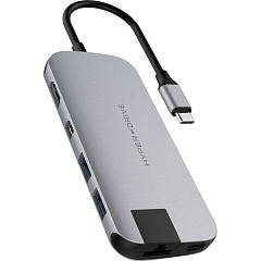 USB-хаб HyperDrive SLIM 8-in-1 USB-C Hub серый космос (HD247B-GRAY)