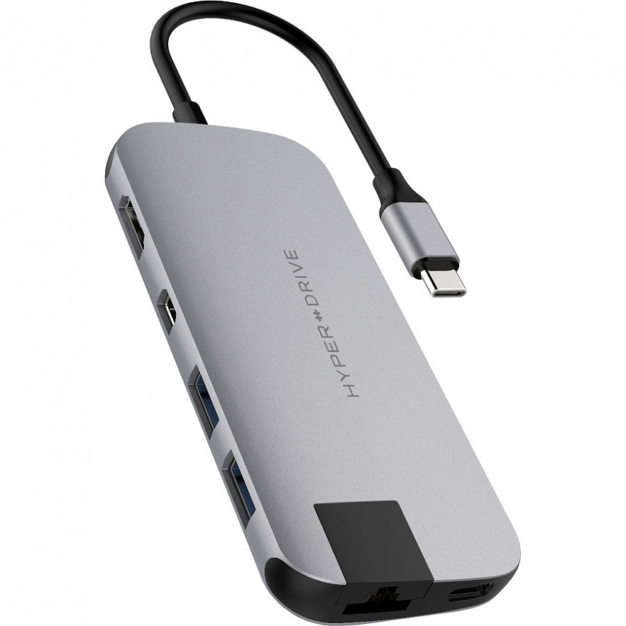 USB-хаб HyperDrive SLIM 8-in-1 USB-C Hub серый космос (HD247B-GRAY)