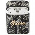 Чехол Guess Python PU Leather Case Metal Logo для AirPods чёрно-серый