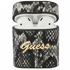 Чехол Guess Python PU Leather Case Metal Logo для AirPods чёрно-серый
