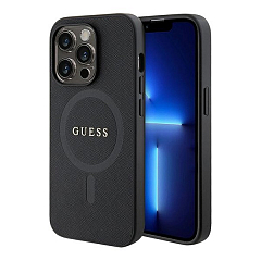 Чехол Guess PU Saffiano with metal logo Hard для iPhone 15 Pro Black (MagSafe)