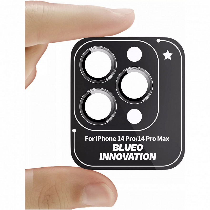 Защитное стекло Blueo Camera Lens PVD stainless steel для камеры iPhone 14 Pro/14 Pro Max чёрное (3 шт+install)