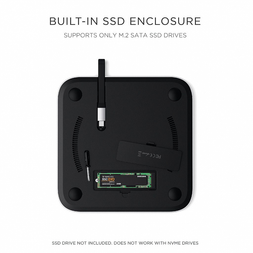 Хаб Satechi Stand & Hub USB-C / 3 x USB-A / Micro/SD / 3.5mm для Mac Mini (M1, 2020) серебристый (ST-MMSHS)