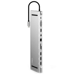 Мульти хаб Rombica Type-C Station 3 x USB 3.0 / microSD / SD / RJ45 / mini DisplayPort / HDMI / VGA / Type-C / 3.5 mm audio серебристый (TC-00160)