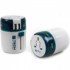 Универсальный адаптер-переходник Travel Blue Sliding Adaptor 2xUSB зелёный