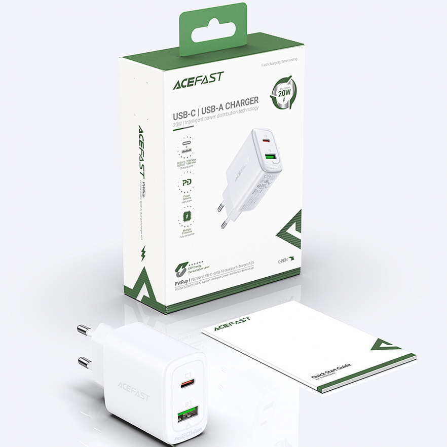 Сетевое зарядное устройство Acefast A25 USB Type-C / USB 20W Wall Charger белое (AF-A25-WH) 