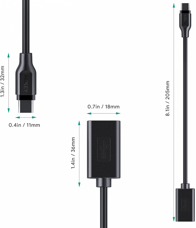 Комплект адаптеров Aukey USB-C to USB 3.0 (2 шт) чёрные (CB-A26)