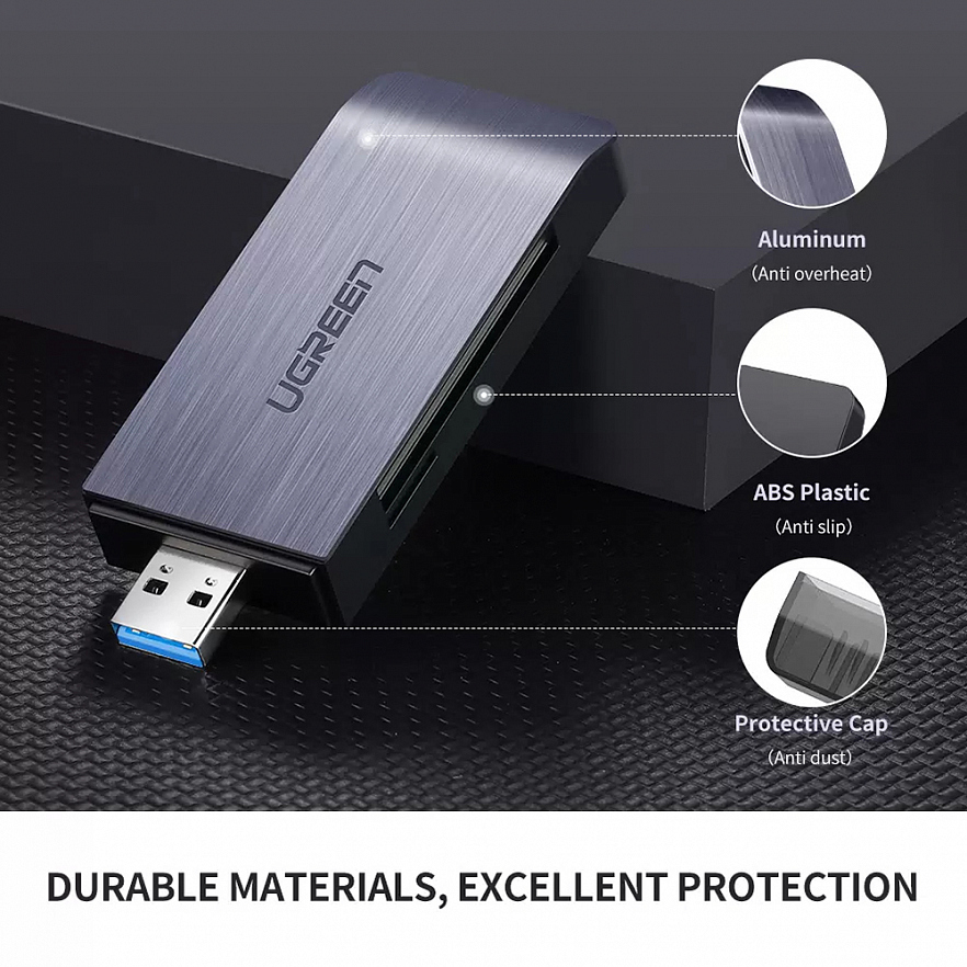 Кардридер UGREEN CM180 SD, microSD(TF), CF, MS Multifunction Card Reader (50541)