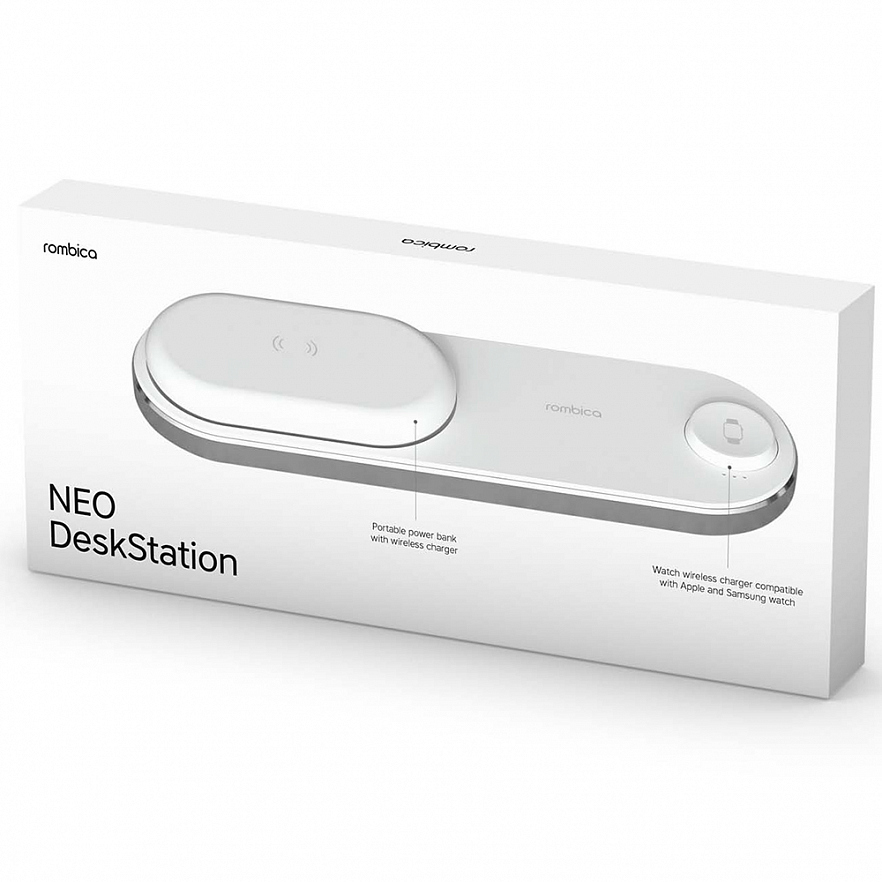 Беспроводное зарядное устройство с внешним аккумулятором Rombica NEO DeskStation белое