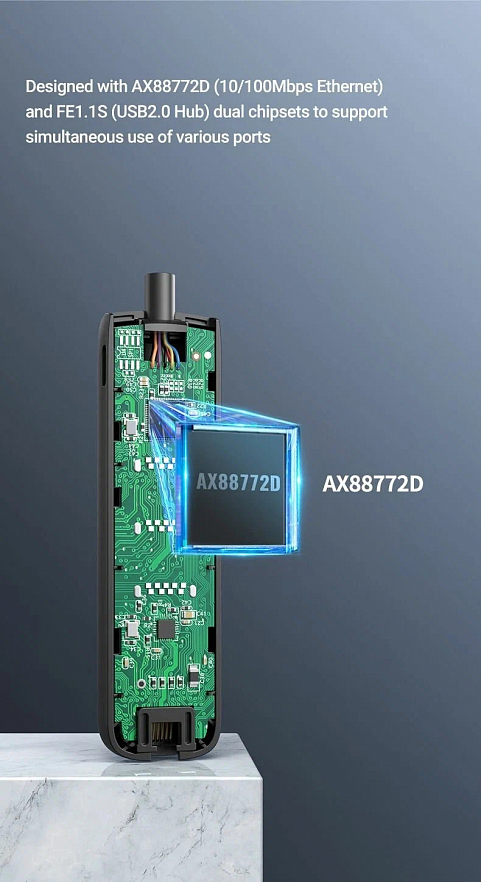 Адаптер UGREEN CM416 (20983) USB 2.0 to 3×USB 2.0+RJ45 (100Mbps) Ethernet Adapter белый