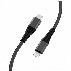 Кабель TFN 8pin (Lightning MFI) USB-TypeC нейлон (1 метр) серый