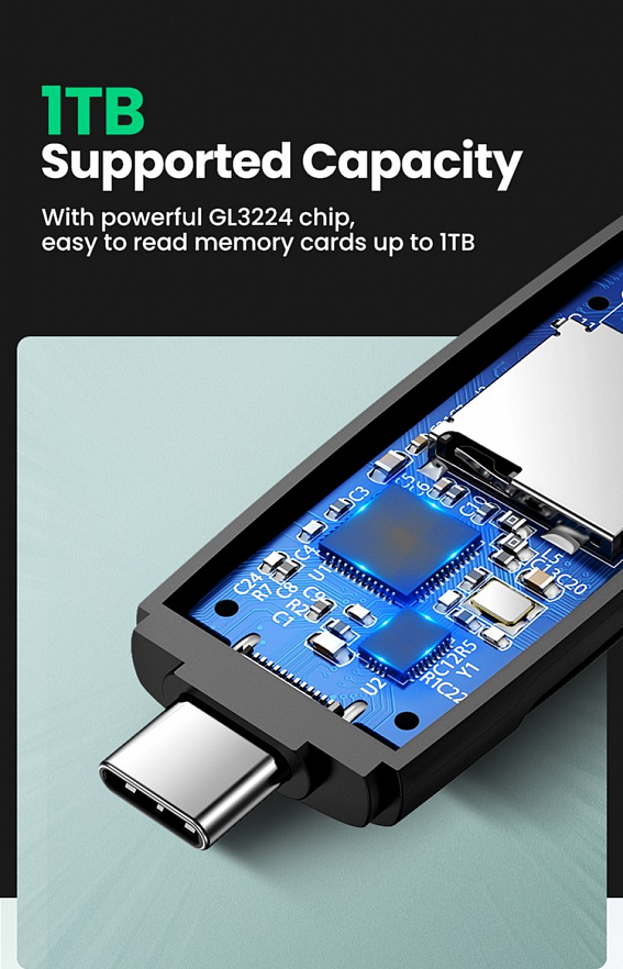 Кардридер UGREEN CM304 (80191) Multifunction USB-C+USB TF/SD 3.0 Card Reader