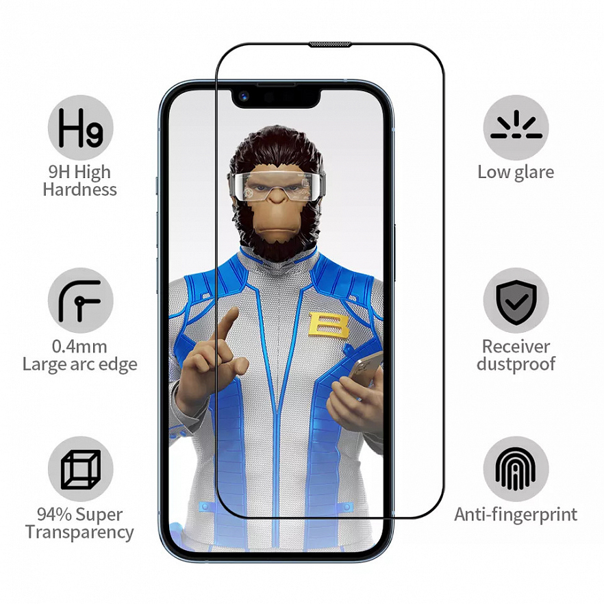 Защитное стекло BlueO AR Anti-reflective для iPhone 15 Pro Max Black ультра-прозрачное с чёрной рамкой