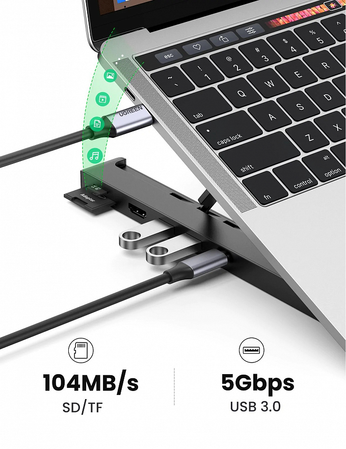 Подставка-хаб для ноутбука UGREEN X-Kit Laptop Stand Docking Station CM359 чёрная (80551)