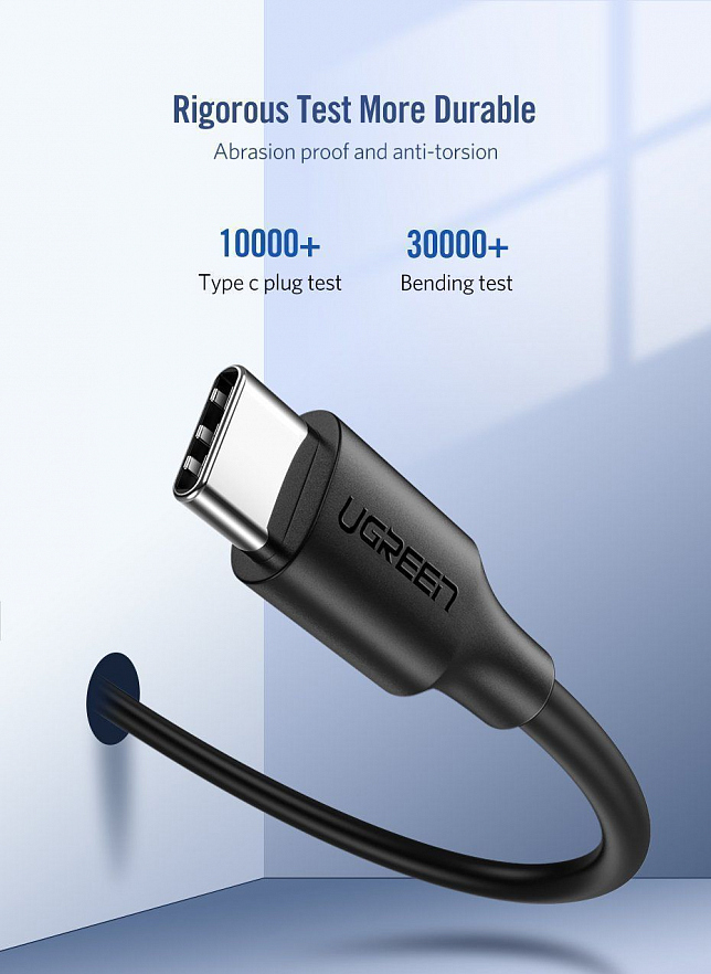 Кабель UGREEN US286 (60788) USB-C 2.0 Male To USB-C 2.0 Male 3A Data Cable (3 метра) чёрный