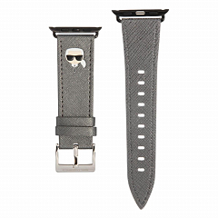 Ремешок Lagerfeld PU Saffiano Karl head Silver для Apple Watch 41/40/38 мм серебристо-серый