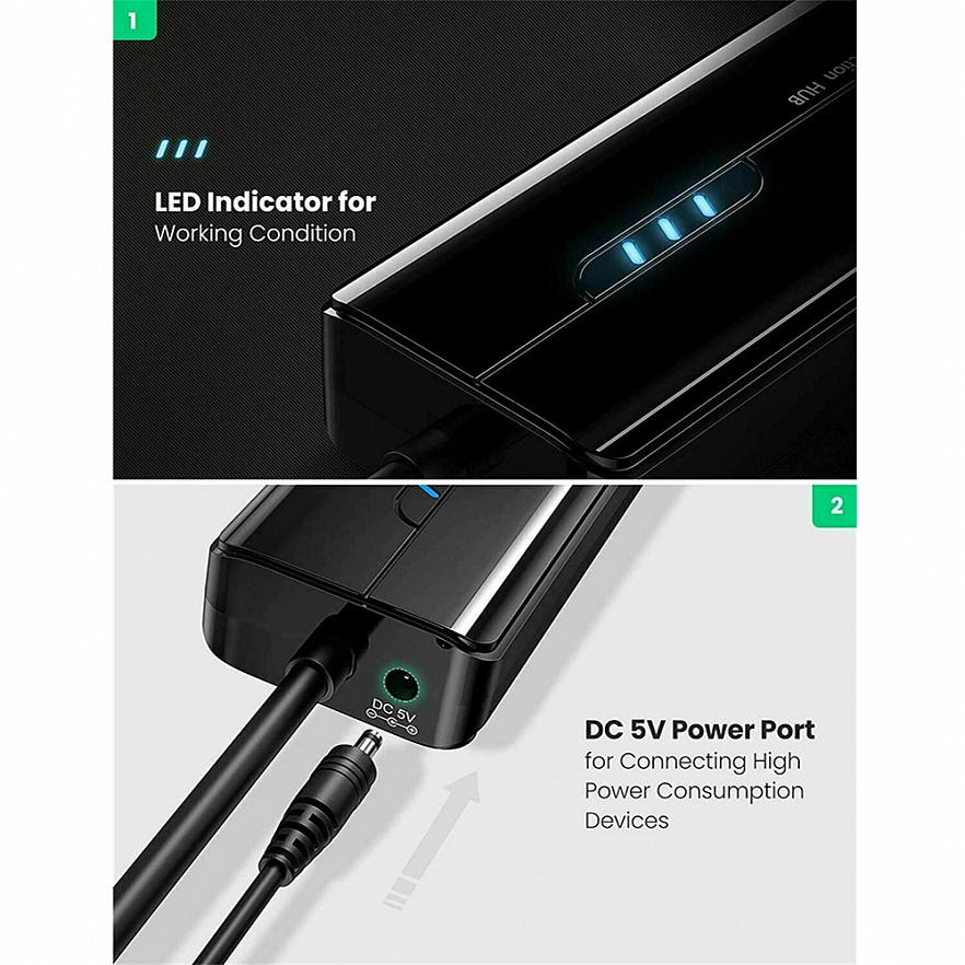 Мульти Хаб Ugreen 20265 USB 3.0 / Gigabit Ethernet Adapter чёрный (830551)